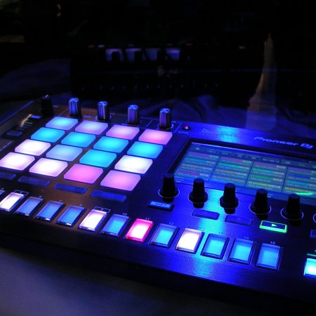 Music technology drum pad, lighting up different neon colors.